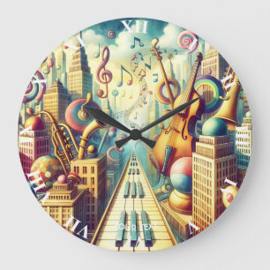 Fantasy Cute Abstract Music City Large Clock