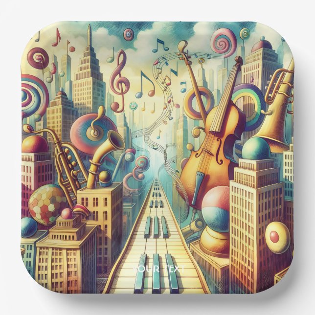 Fantasy Cute Abstract Music City Paper Plate (Front)