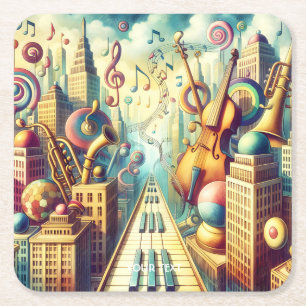 Fantasy Cute Abstract Music City Square Paper Coaster