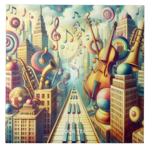 Fantasy Cute Abstract Music City Tile