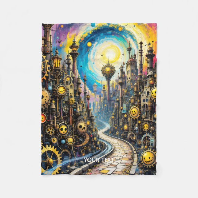 Fantasy Cute Abstract Steampunk City Fleece Blanket (Front)