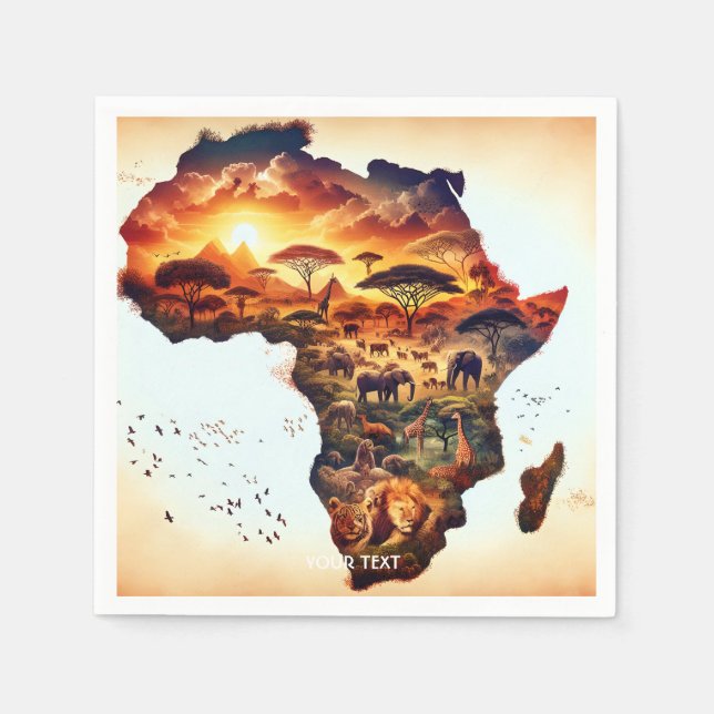Fantasy Cute Africa Animals Map Napkin (Front)