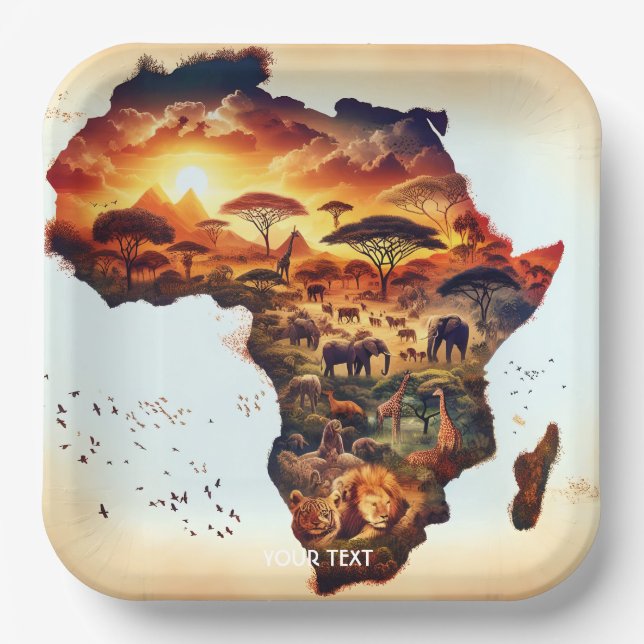 Fantasy Cute Africa Animals Map Paper Plate (Front)