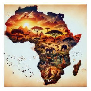 Fantasy Cute Africa Animals Map Poster