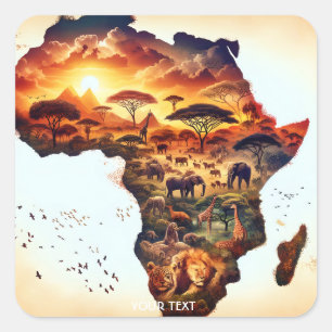 Fantasy Cute Africa Animals Map Square Sticker