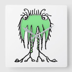 Fantasy cute alien drawing square wall clock