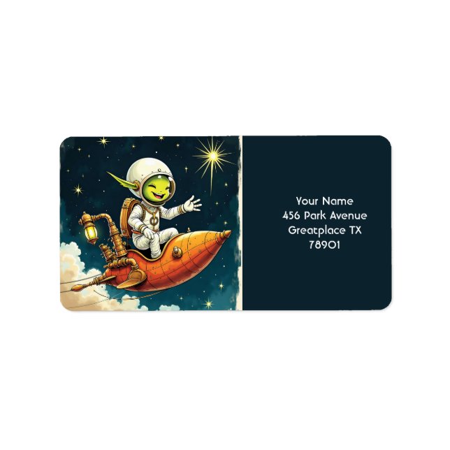 Fantasy Cute Alien Space Ship Label (Front)