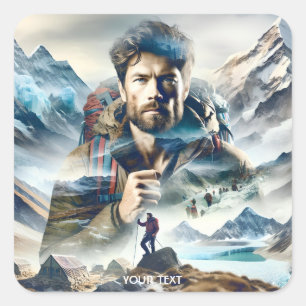 Fantasy Cute Alpinist Climbing Mountain Square Sticker