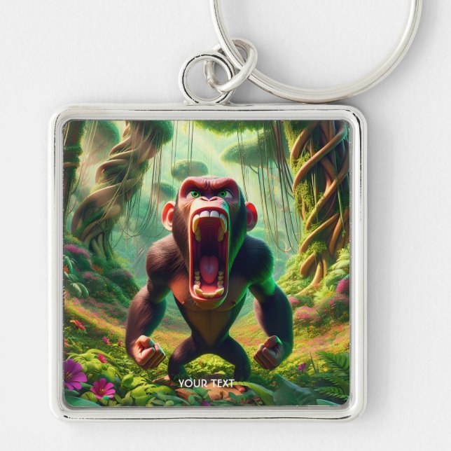 Fantasy Cute Angry Ape Jungle Keychain (Front)