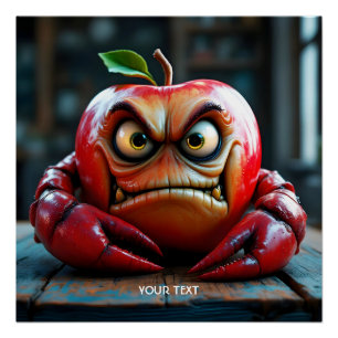 Fantasy Cute Angry Apple Crab Poster
