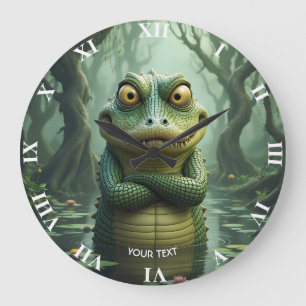 Fantasy Cute  Angry Crocodile Trees Large Clock