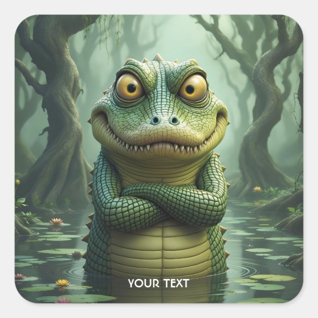 Fantasy Cute  Angry Crocodile Trees Square Sticker (Front)