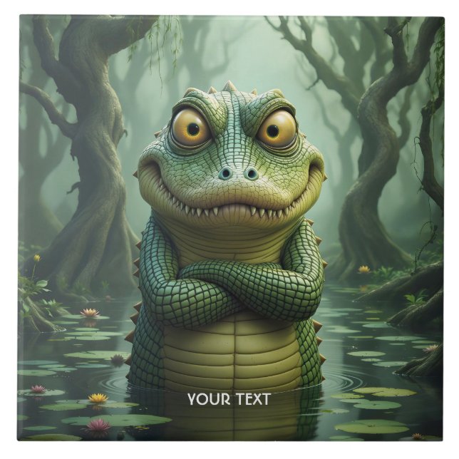 Fantasy Cute  Angry Crocodile Trees Tile (Front)