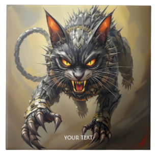 Fantasy Cute Angry Cyborg Cat Tile