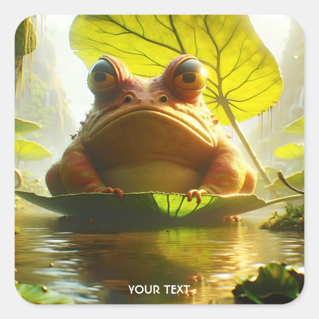 Fantasy Cute Angry Frog Leaf Square Sticker (Front)