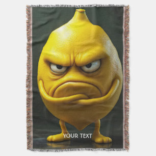 Fantasy Cute Angry Looking Lemon Throw Blanket