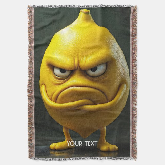 Fantasy Cute Angry Looking Lemon Throw Blanket (Front Vertical)