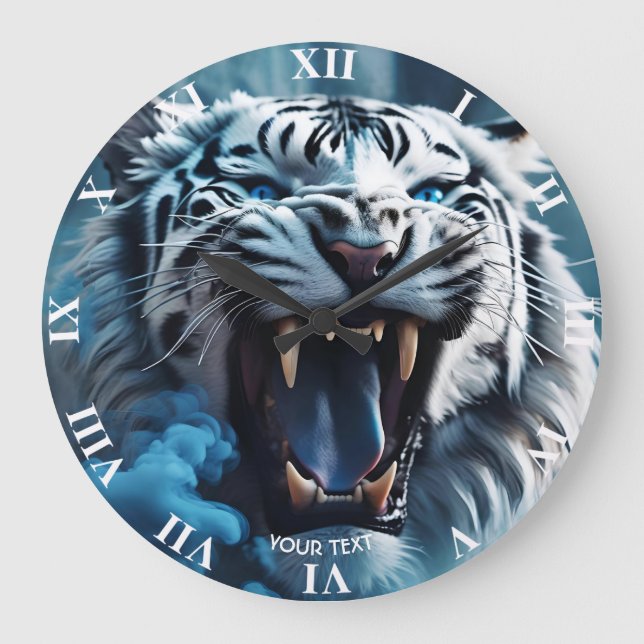 Fantasy Cute Angry White Tiger Large Clock (Front)