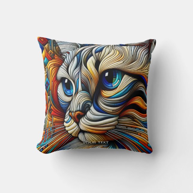 Fantasy Cute Art Deco Cat Throw Pillow (Front)