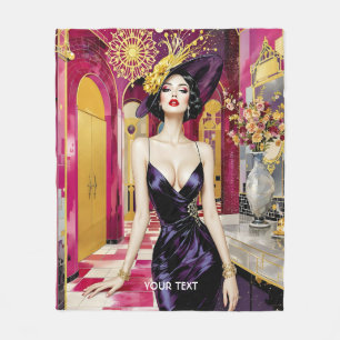 Fantasy Cute Art Deco Lady Fleece Blanket