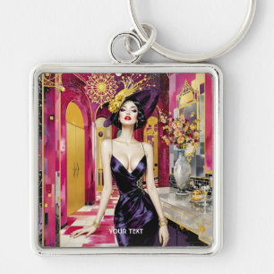 Fantasy Cute Art Deco Lady Keychain