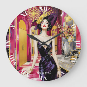 Fantasy Cute Art Deco Lady Large Clock