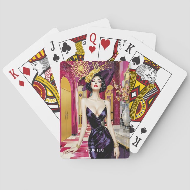 Fantasy Cute Art Deco Lady Playing Cards (Back)