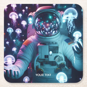Fantasy Cute Astronaut Jellyfish Space Square Paper Coaster