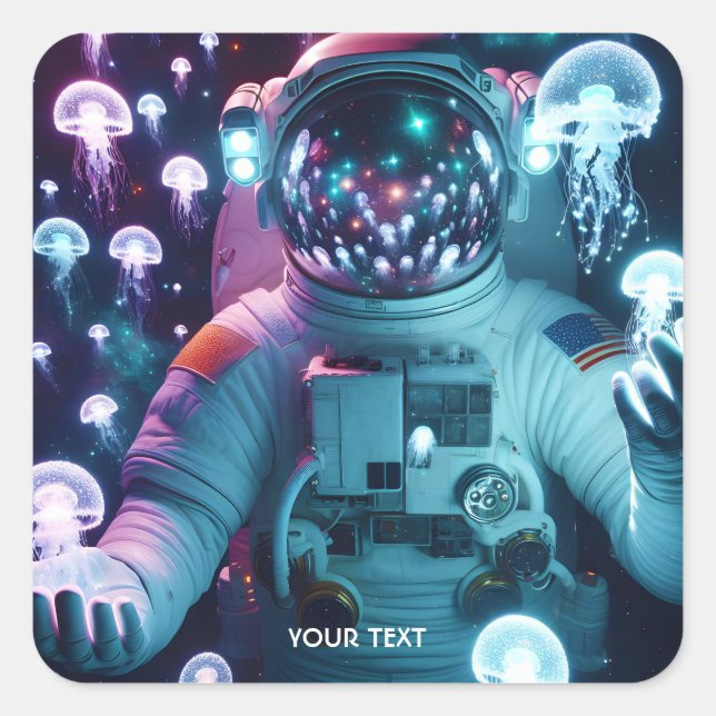 Fantasy Cute  Astronaut Jellyfish Space Square Sticker (Front)