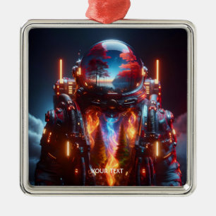 Fantasy Cute Astronaut Landscape Fire Metal Ornament
