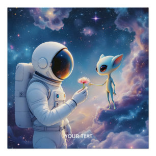Fantasy Cute Astronaut Space Flower Poster