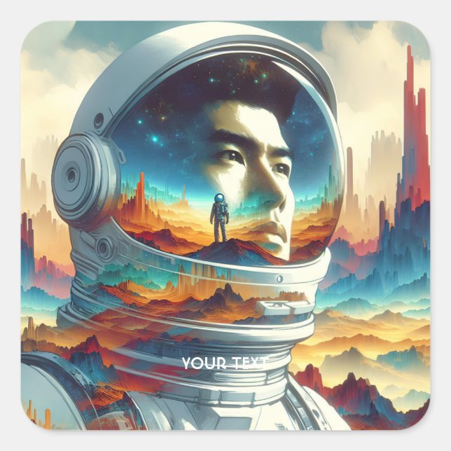 Fantasy Cute Astronaut Space Planet. Square Sticker (Front)