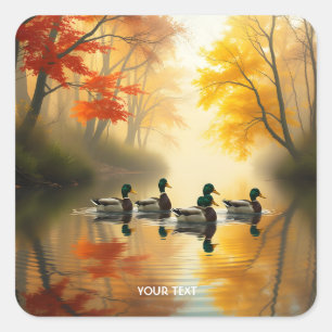 Fantasy Cute Autumn Lake River Square Sticker