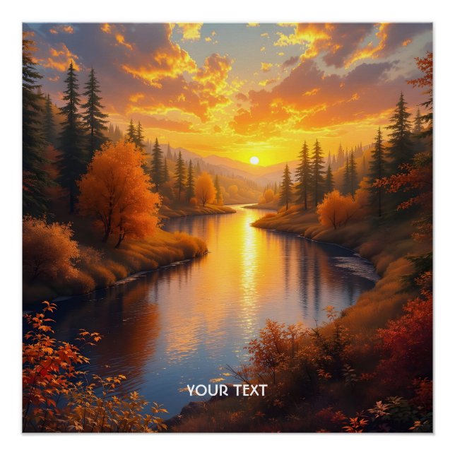 Fantasy Cute Autumn Sunset Landscape Poster (Front)
