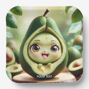 Fantasy Cute Avocado Smile Eyes Paper Plate