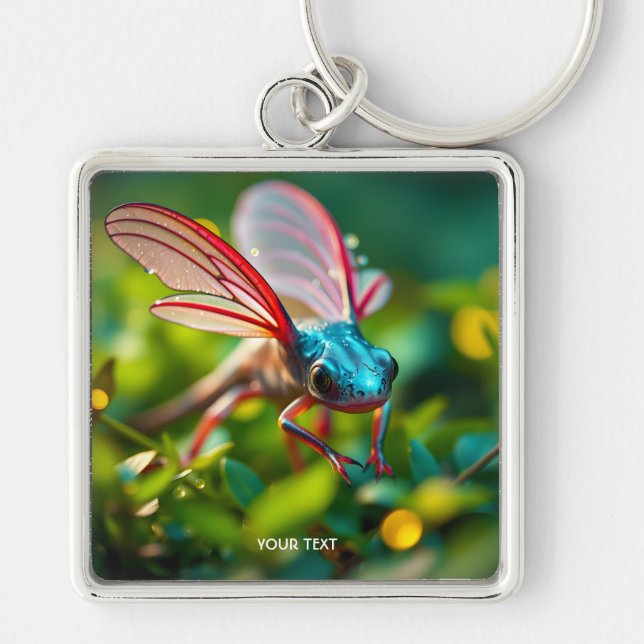 Fantasy Cute Axolotl With Wings Keychain (Front)