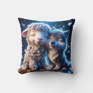 Fantasy Cute Babies Sheep Wolf Throw Pillow