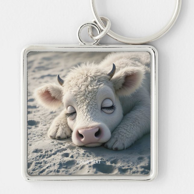 Fantasy Cute  Baby Cow Sleeping Keychain (Front)