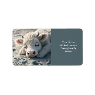 Fantasy Cute  Baby Cow Sleeping Label