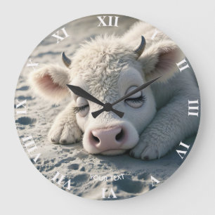 Fantasy Cute  Baby Cow Sleeping Large Clock