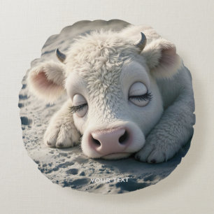 Fantasy Cute Baby Cow Sleeping Round Pillow