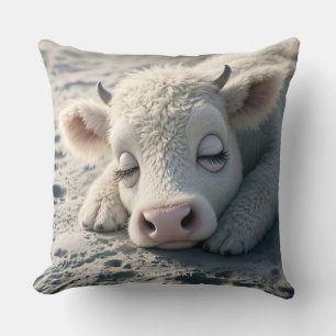 Fantasy Cute Baby Cow Sleeping Throw Pillow