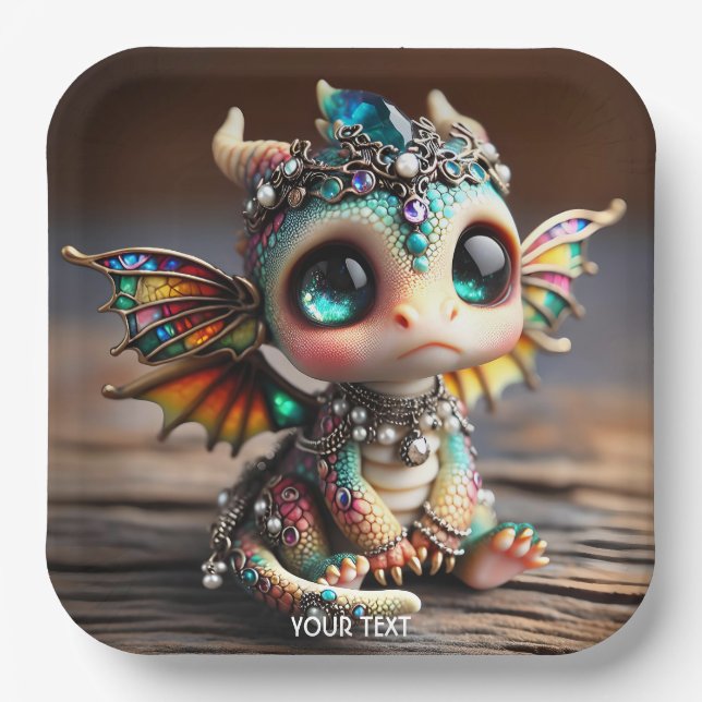 Fantasy Cute Baby Dragon Glass Paper Plate (Front)