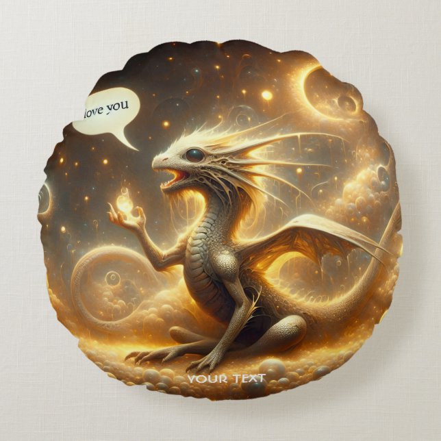 Fantasy Cute Baby Dragon Love Round Pillow (Front)