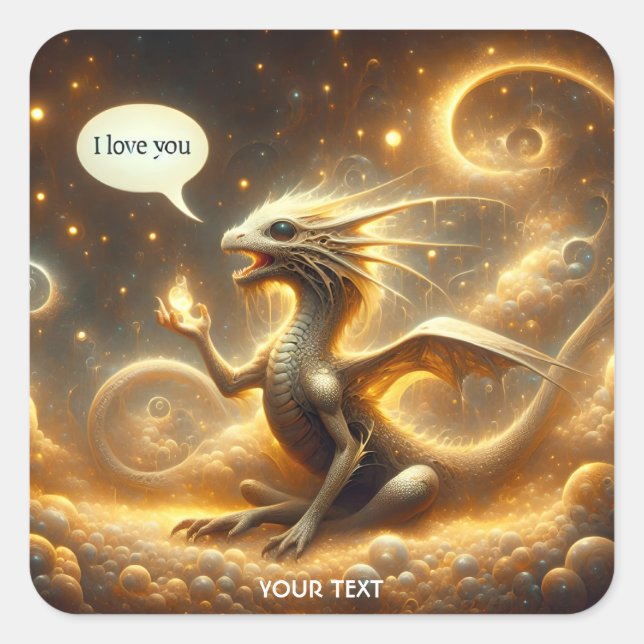 Fantasy Cute Baby Dragon Love Square Sticker (Front)