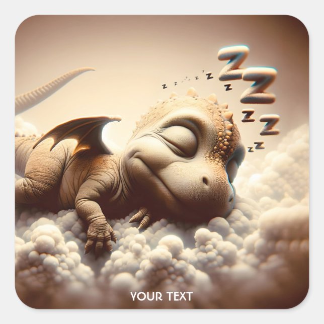 Fantasy Cute Baby Dragon Sleeping Square Sticker (Front)