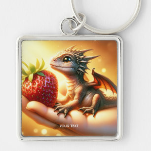Fantasy Cute Baby Dragon Strawberry Keychain