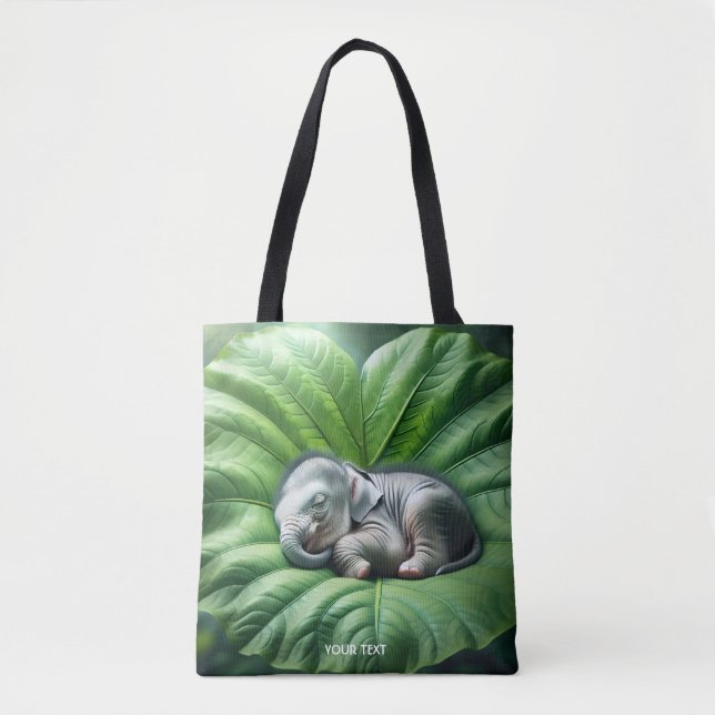 Fantasy Cute Baby Elephant Leaf Tote Bag (Front)