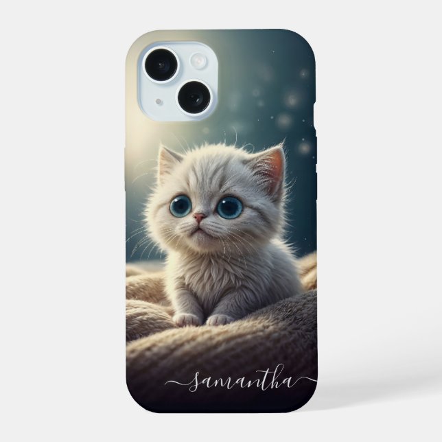 Fantasy Cute Baby Kitty Cat Lover's Personalized iPhone 15 Case (Back)