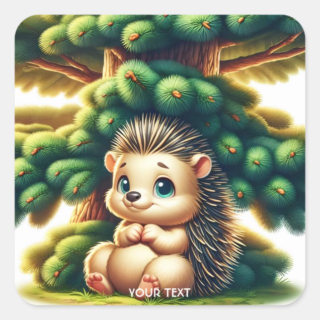 Fantasy Cute Baby Porcupine Tree Square Sticker (Front)